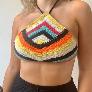 Resort Colorful Chevron Halter Crop Top